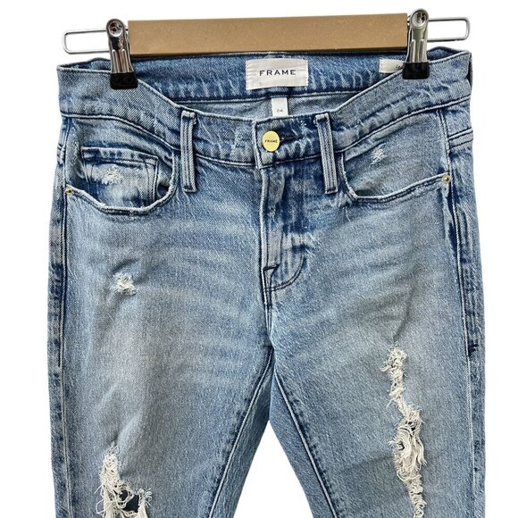 Frame Le Garcon with Rips in Beldon Jeans Distressed Light Wash Women 24 - Picture 5 of 13